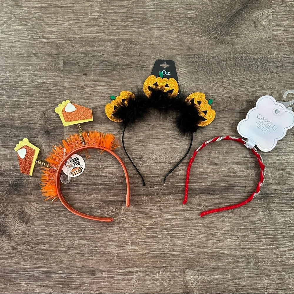 Lot of 3 Girls Headbands Thanksgiving Halloween Christmas NEW Holiday Hairbands